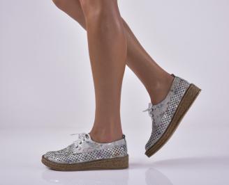 Дамски равни обувки естествена кожа сребристи EOBUVKIBG