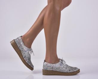 Дамски равни обувки естествена кожа сребристи EOBUVKIBG