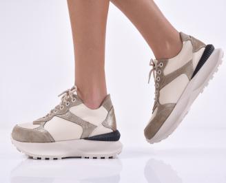 Дамски сникърси естествена кожа бежови EOBUVKIBG