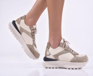 Дамски сникърси естествена кожа бежови EOBUVKIBG