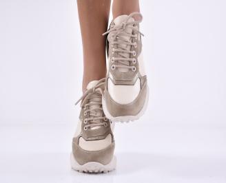 Дамски сникърси естествена кожа бежови EOBUVKIBG