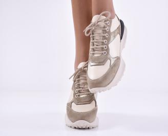 Дамски сникърси естествена кожа бежови EOBUVKIBG