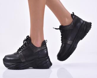 Дамски сникърси естествена кожа черни EOBUVKIBG