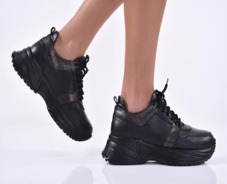 Дамски сникърси естествена кожа черни EOBUVKIBG