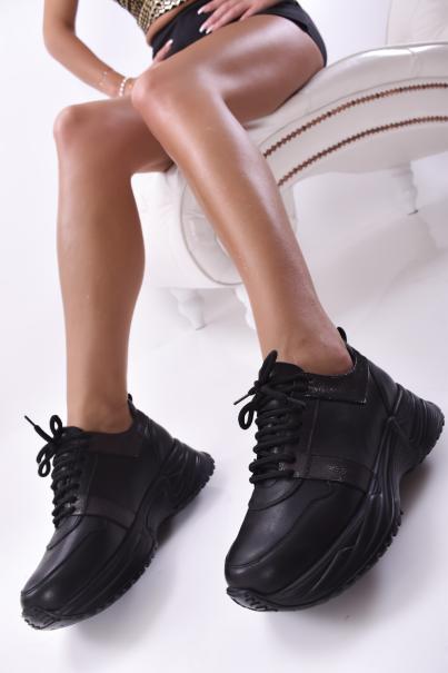 Дамски сникърси естествена кожа черни EOBUVKIBG