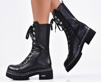 Дамски боти естествена кожа черни EOBUVKIBG