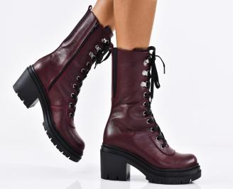 Дамски боти естествена кожа бордо EOBUVKIBG