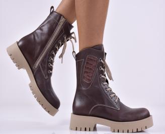 Дамски боти естествена кожа кафеви EOBUVKIBG