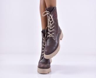 Дамски боти естествена кожа кафеви EOBUVKIBG