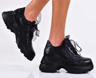 Дамски сникърси естествена кожа черни EOBUVKIBG