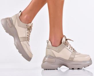 Дамски сникърси естествена кожа бежови EOBUVKIBG