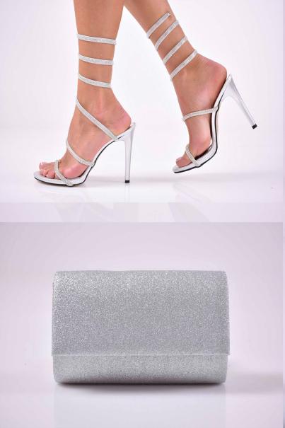 Комплект чанта и сандал сребристи EOBUVKIBG