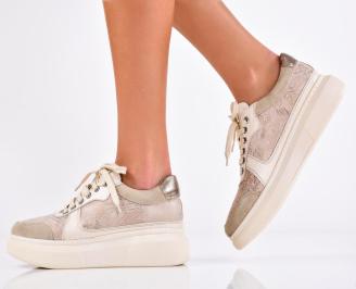 Дамски сникърси естествена кожа бежови EOBUVKIBG