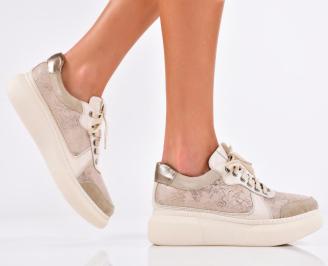 Дамски сникърси естествена кожа бежови EOBUVKIBG