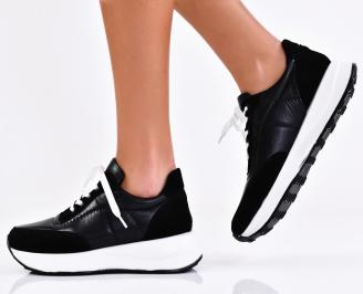 Дамски сникърси естествена кожа черни EOBUVKIBG