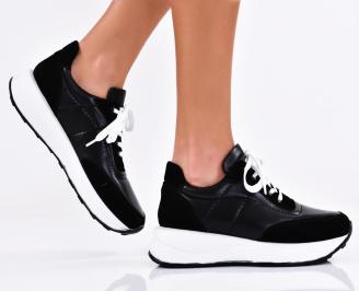 Дамски сникърси естествена кожа черни EOBUVKIBG