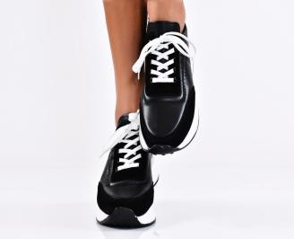 Дамски сникърси естествена кожа черни EOBUVKIBG