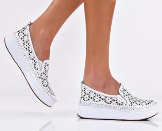 Дамски равни обувки естествена кожа бели EOBUVKIBG