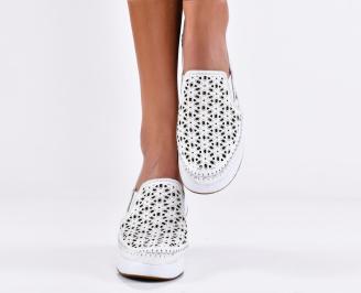 Дамски равни обувки естествена кожа бели EOBUVKIBG