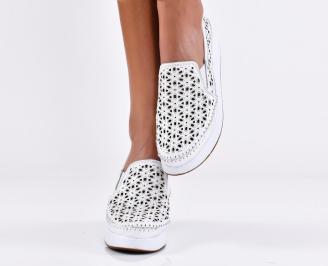 Дамски равни обувки естествена кожа бели EOBUVKIBG