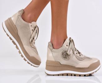 Дамски сникърси естествена кожа бежови EOBUVKIBG
