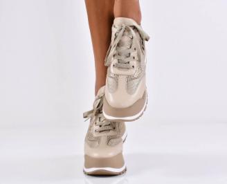 Дамски сникърси естествена кожа бежови EOBUVKIBG