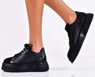 Дамски сникърси естествена кожа черни EOBUVKIBG