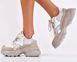 Дамски сникърси естествена кожа бежови EOBUVKIBG