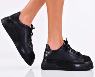 Дамски сникърси естествена кожа черни EOBUVKIBG