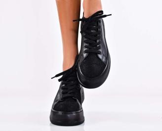 Дамски сникърси естествена кожа черни EOBUVKIBG