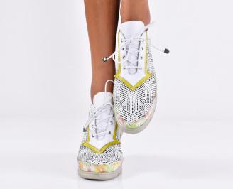 Дамски равни обувки естествена кожа бели EOBUVKIBG