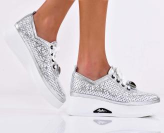 Дамски обувки естествена кожа сребристи EOBUVKIBG