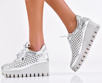 Дамски обувки естествена кожа сребристи EOBUVKIBG