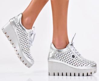 Дамски обувки естествена кожа сребристи EOBUVKIBG