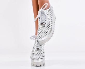 Дамски обувки естествена кожа сребристи EOBUVKIBG