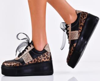 Дамски сникърси естествена кожа черни EOBUVKIBG