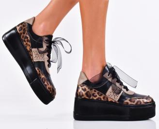 Дамски сникърси естествена кожа черни EOBUVKIBG