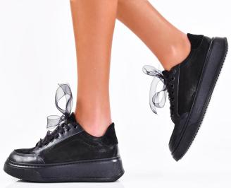 Дамски сникърси естествена кожа черни EOBUVKIBG