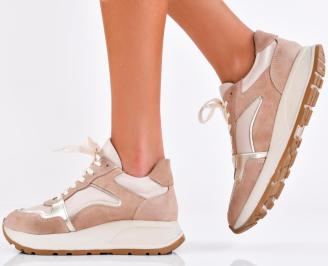 Дамски сникърси естествена кожа бежов EOBUVKIBG