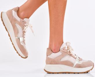 Дамски сникърси естествена кожа бежов EOBUVKIBG