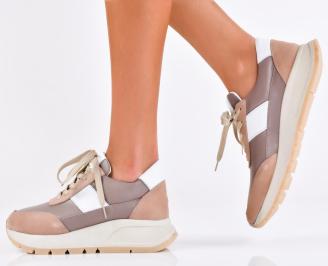 Дамски сникърси естествена кожа бежов EOBUVKIBG