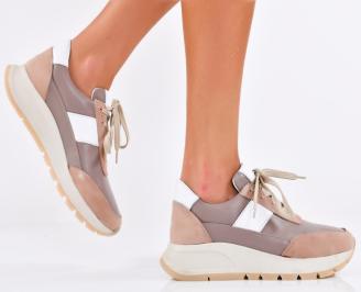 Дамски сникърси естествена кожа бежов EOBUVKIBG