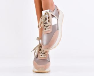 Дамски сникърси естествена кожа бежов EOBUVKIBG