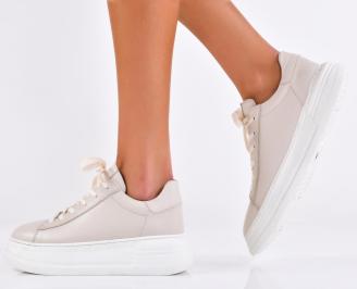 Дамски сникърси естествена кожа бежови EOBUVKIBG