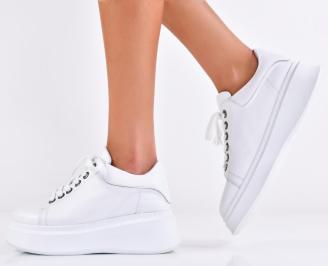 Дамски сникърси естествена кожа бели EOBUVKIBG