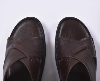 Мъжки чехли естествена кожа кафяви EOBUVKIBG