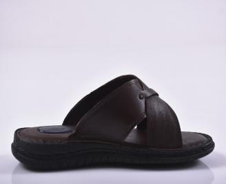 Мъжки чехли естествена кожа кафяви EOBUVKIBG 3