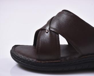 Мъжки чехли естествена кожа кафяви EOBUVKIBG