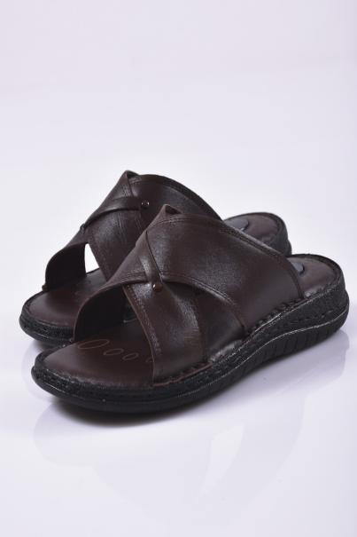 Мъжки чехли естествена кожа кафяви EOBUVKIBG