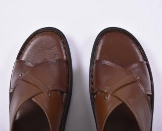 Мъжки чехли естествена кожа кафяви EOBUVKIBG